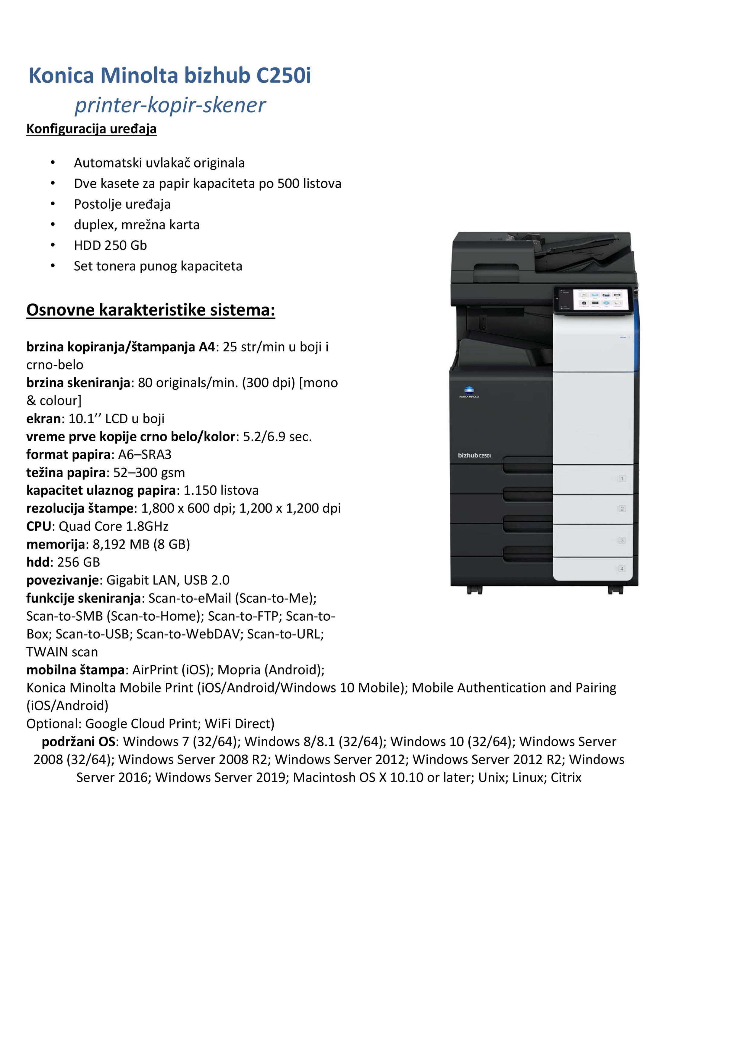 Bizhub C250i renta